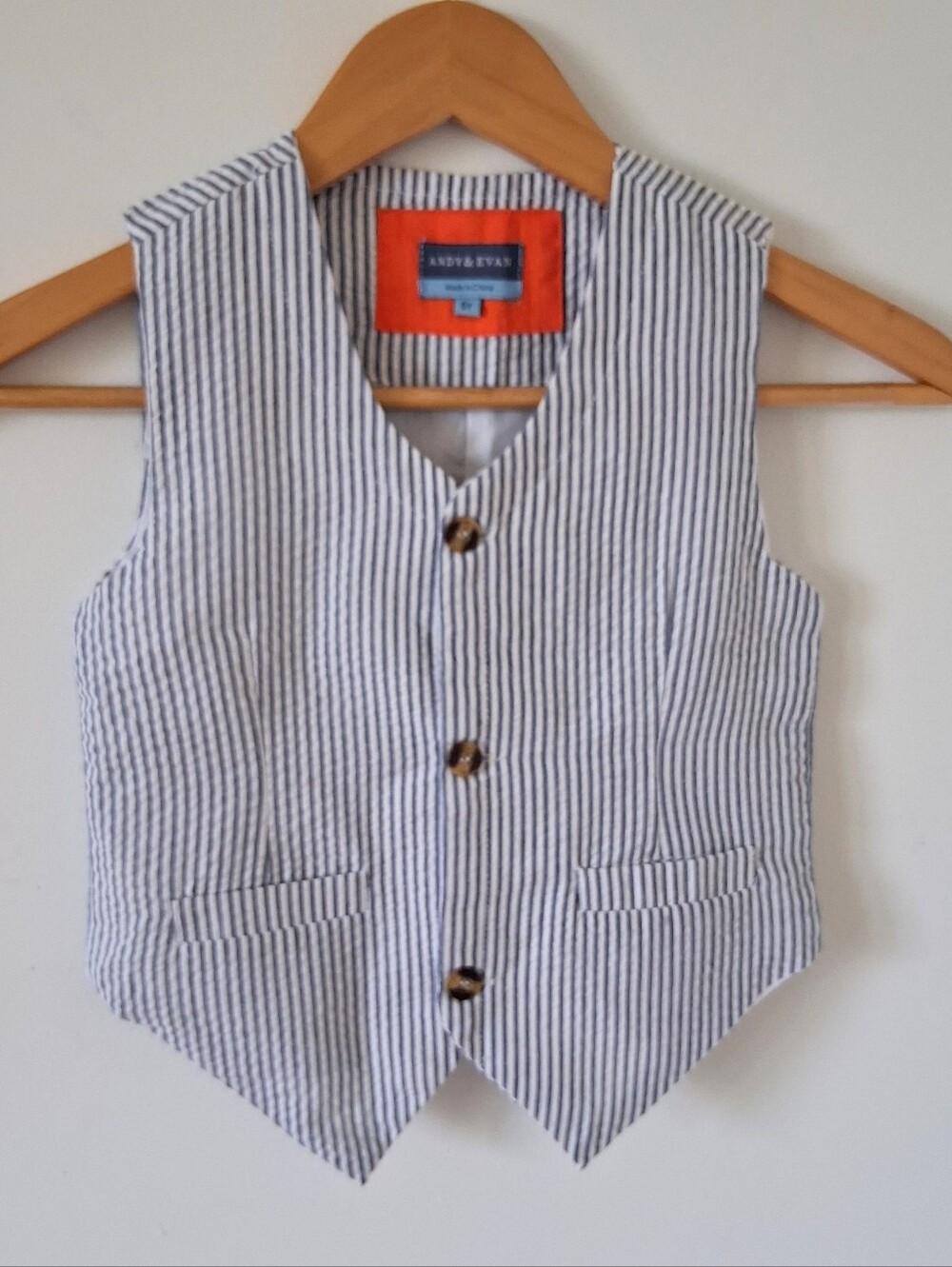 Andy & Evan Navy and White Striped Cotton Vest 5Y Seersucker Photos Wedding